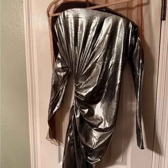 Mugler Metallic Silver Mini Dress - Picture 6 of 7
